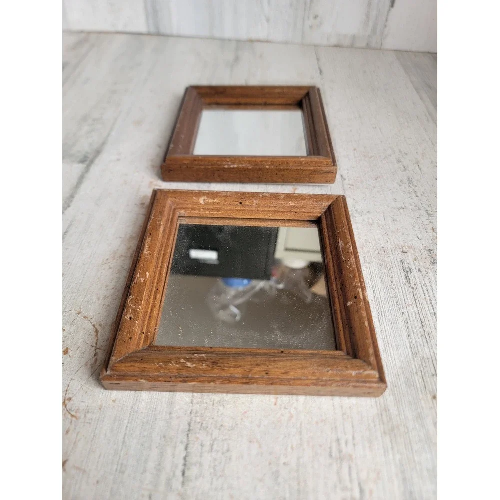 Mini vintage framed mirror wall hanging home decor set unique brown figure